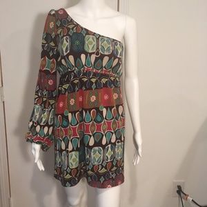 JUDITH MARCH multi-color one sleeve dress Sz S